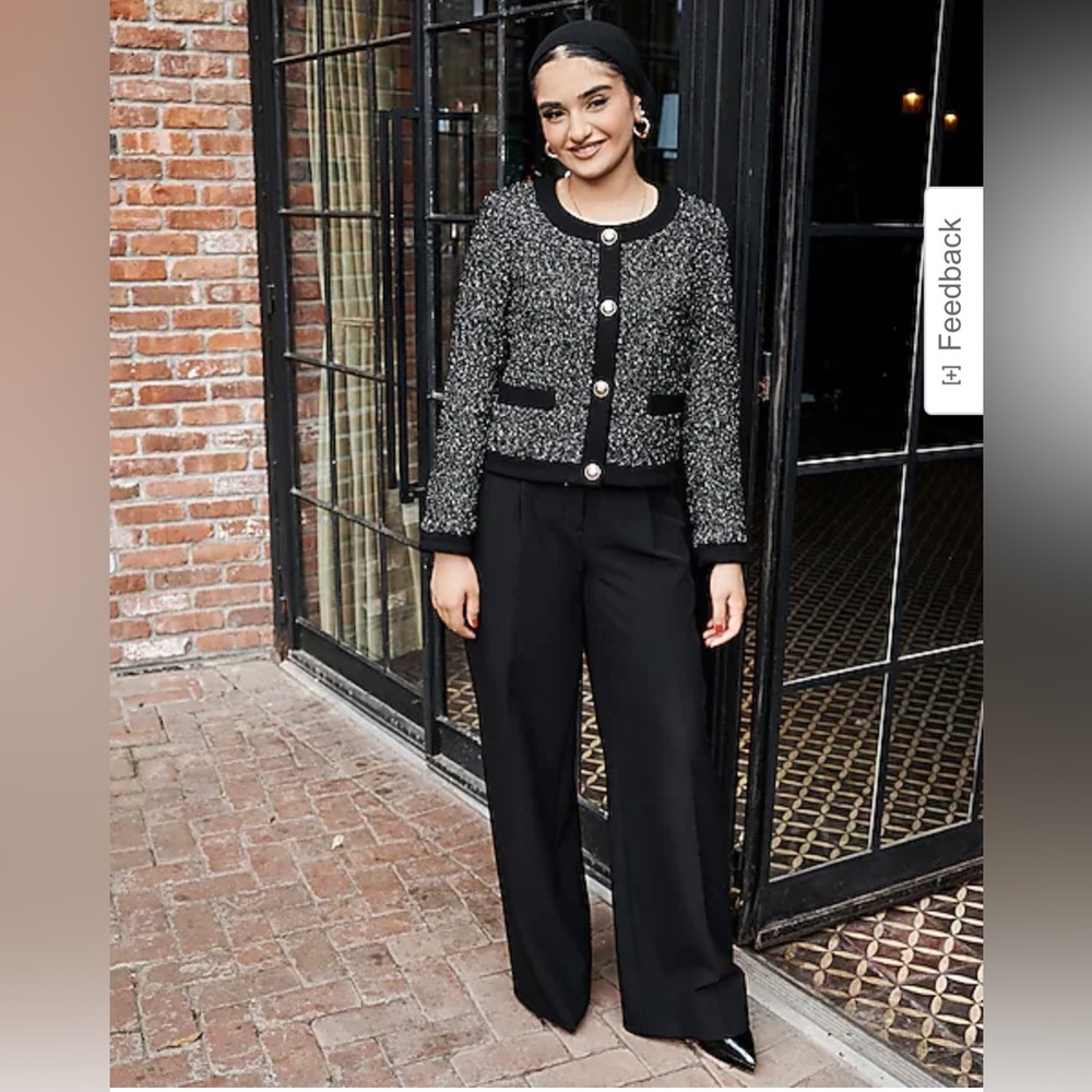 EXPRESS SPECKLED TWEED NOVELTY BUTTON CROPPED BLAZER